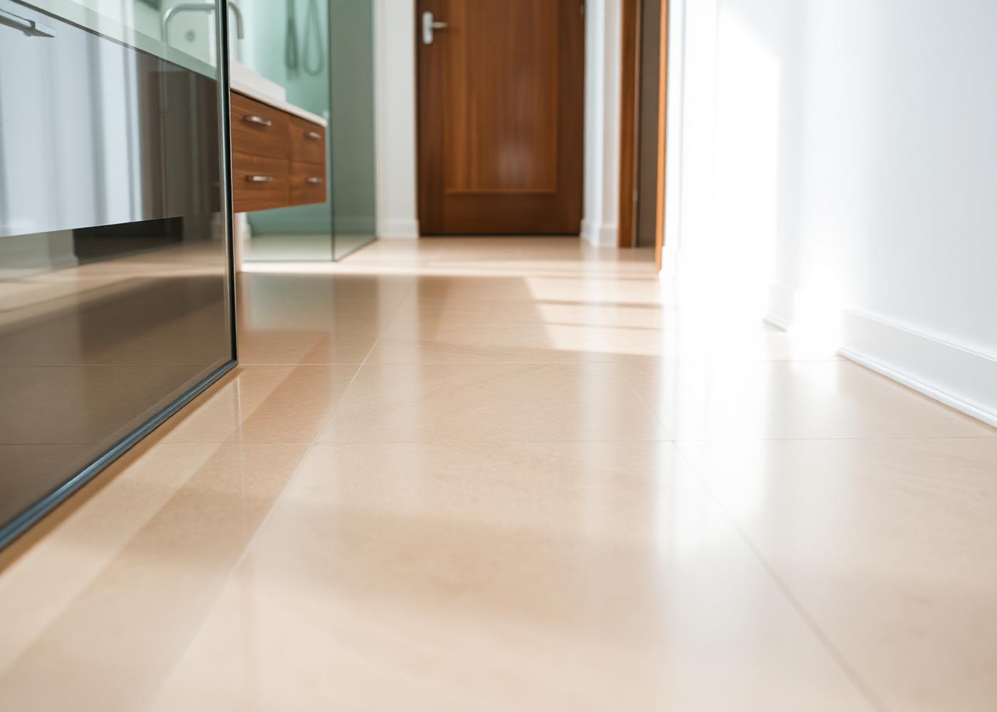 Fugenlose Naturafloor-Bodenbeschichtung in modernem Badezimmer